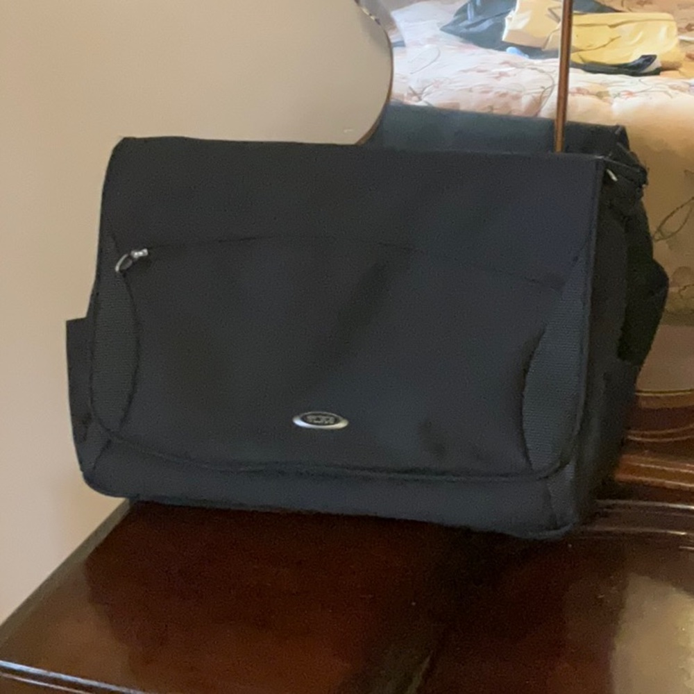 Tumi Black Laptop Bag Durable Nylon Messenger